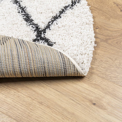 Shaggy Rug PAMPLONA High Pile Modern Cream and Black Ø 240 cm