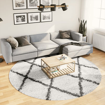 Shaggy Rug PAMPLONA High Pile Modern Cream and Black Ø 240 cm