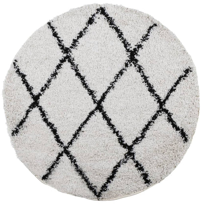 Shaggy Rug PAMPLONA High Pile Modern Cream and Black Ø 280 cm