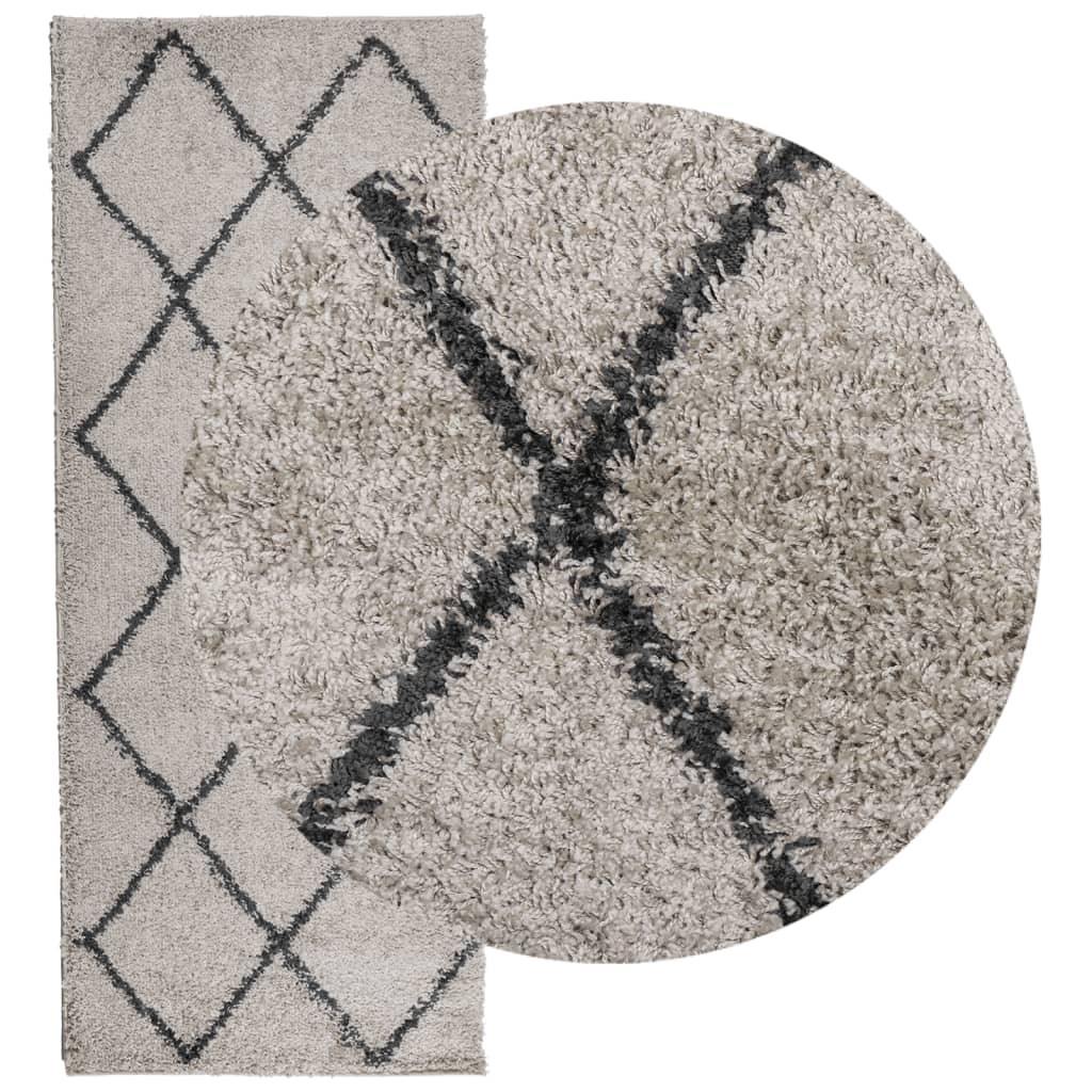 Shaggy Rug PAMPLONA High Pile Modern Beige and Anthracite 80x200 cm