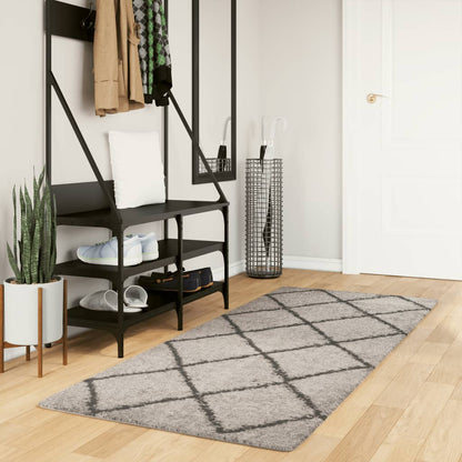 Shaggy Rug PAMPLONA High Pile Modern Beige and Anthracite 80x200 cm