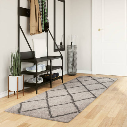 Shaggy Rug PAMPLONA High Pile Modern Beige and Anthracite 80x250 cm