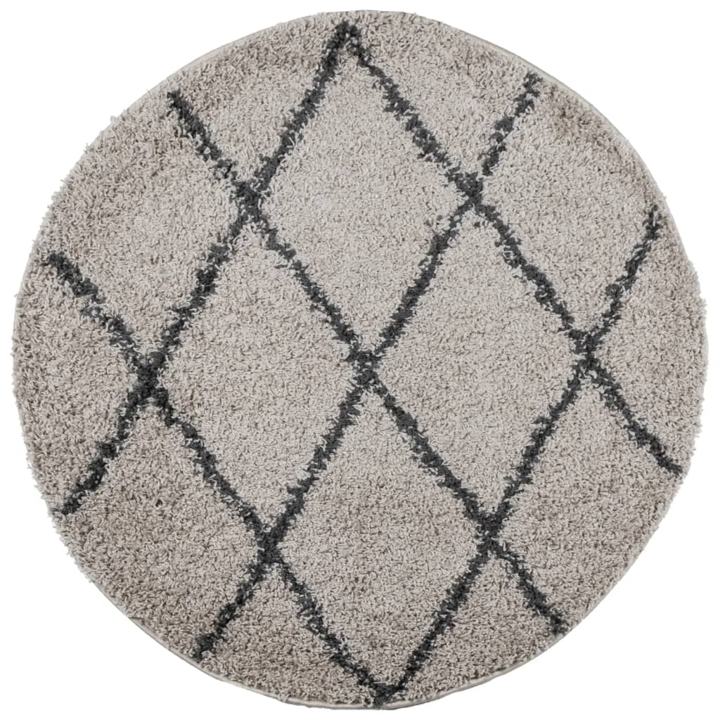 Shaggy Rug PAMPLONA High Pile Modern Beige and Anthracite Ø 80 cm