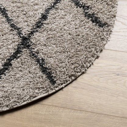 Shaggy Rug PAMPLONA High Pile Modern Beige and Anthracite Ø 80 cm