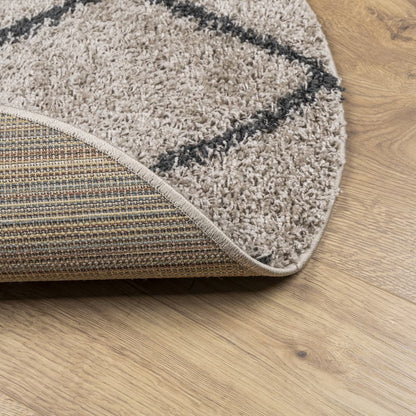 Shaggy Rug PAMPLONA High Pile Modern Beige and Anthracite Ø 80 cm