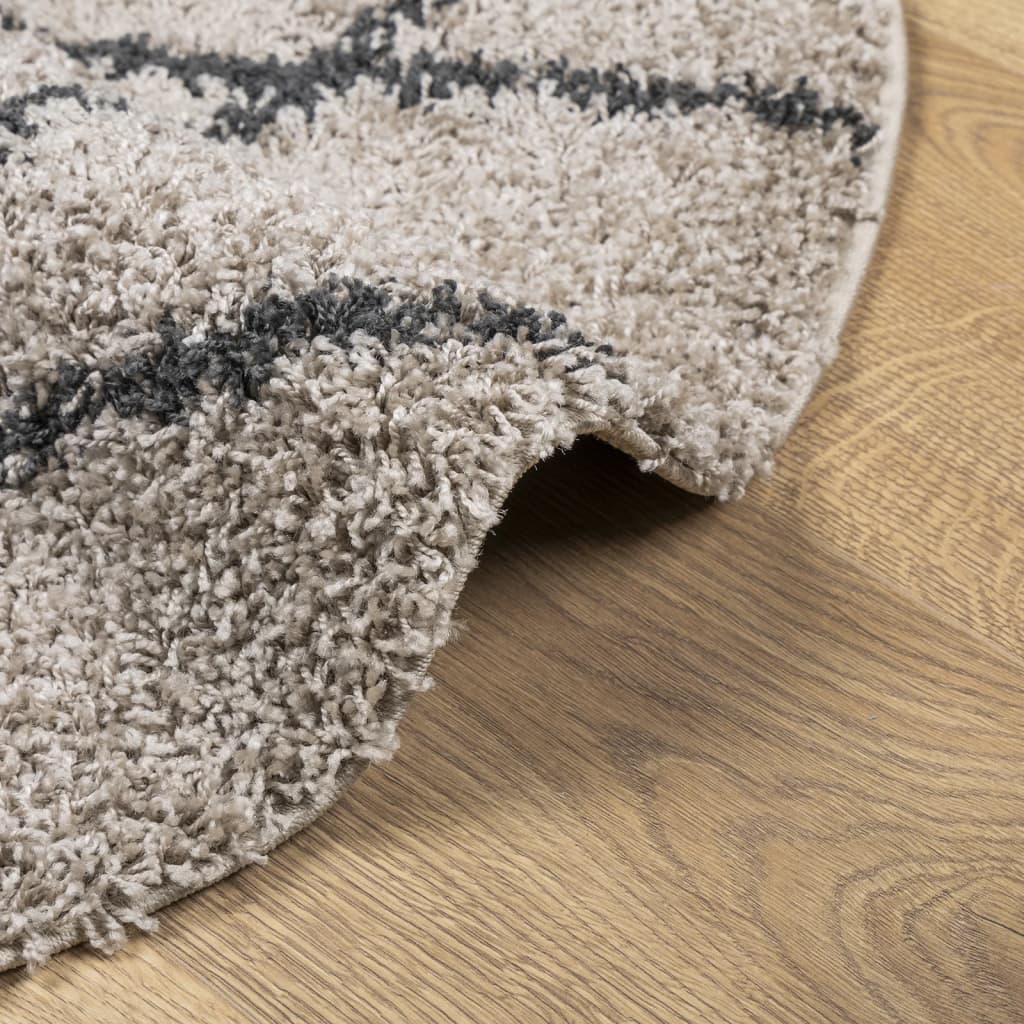 Shaggy Rug PAMPLONA High Pile Modern Beige and Anthracite Ø 80 cm