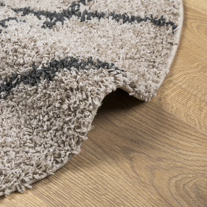 Shaggy Rug PAMPLONA High Pile Modern Beige and Anthracite Ø 80 cm