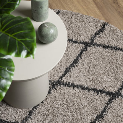 Shaggy Rug PAMPLONA High Pile Modern Beige and Anthracite Ø 80 cm