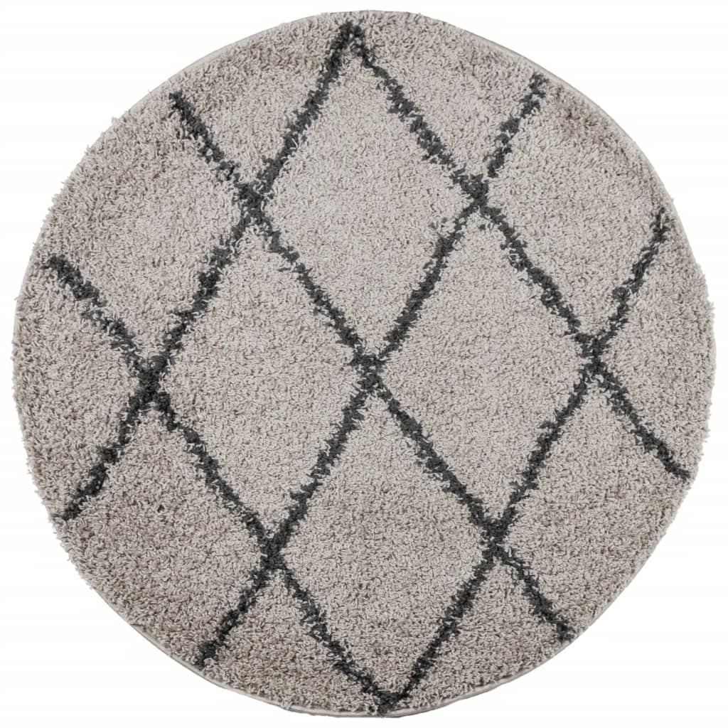 Shaggy Rug PAMPLONA High Pile Modern Beige and Anthracite Ø 100 cm