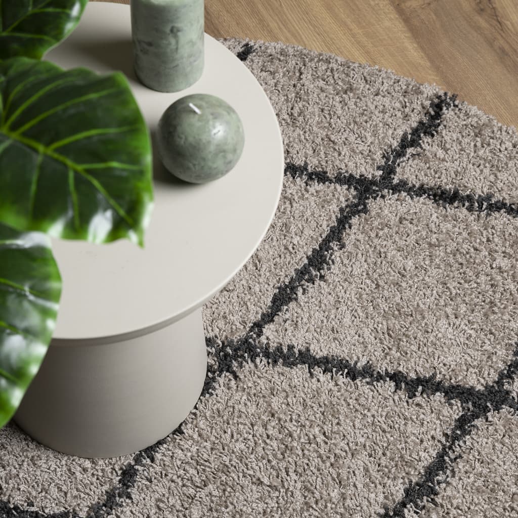 Shaggy Rug PAMPLONA High Pile Modern Beige and Anthracite Ø 100 cm