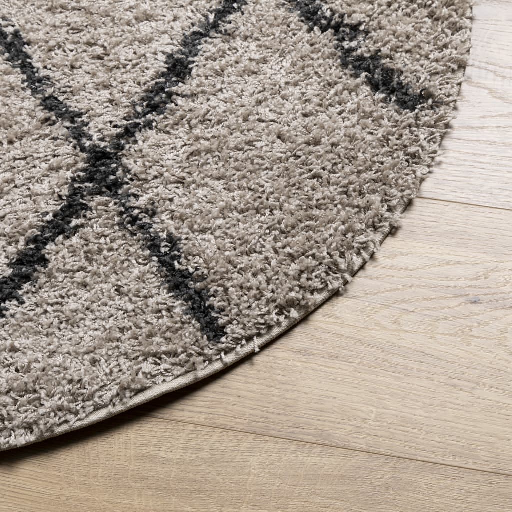 Shaggy Rug PAMPLONA High Pile Modern Beige and Anthracite Ø 120 cm