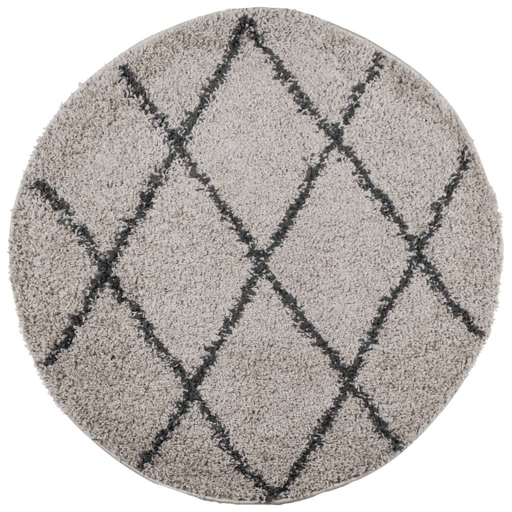 Shaggy Rug PAMPLONA High Pile Modern Beige and Anthracite Ø 160 cm