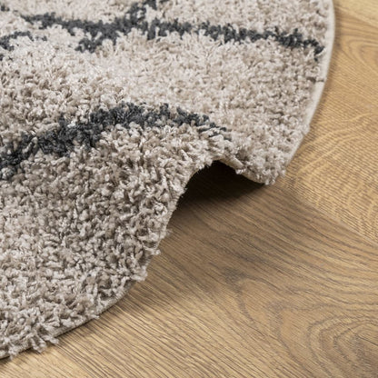 Shaggy Rug PAMPLONA High Pile Modern Beige and Anthracite Ø 160 cm