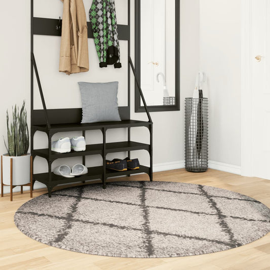 Shaggy Rug PAMPLONA High Pile Modern Beige and Anthracite Ø 160 cm