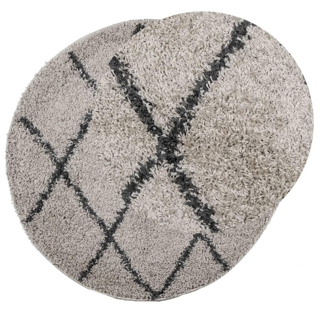 Shaggy Rug PAMPLONA High Pile Modern Beige and Anthracite Ø 200 cm