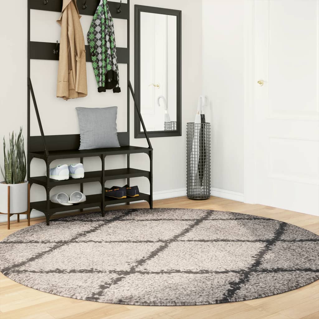 Shaggy Rug PAMPLONA High Pile Modern Beige and Anthracite Ø 200 cm