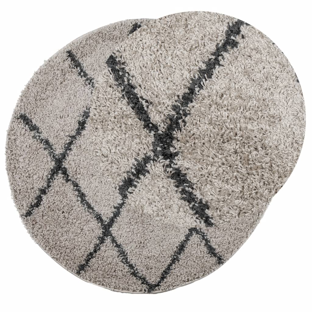 Shaggy Rug PAMPLONA High Pile Modern Beige and Anthracite Ø 240 cm