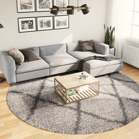 Shaggy Rug PAMPLONA High Pile Modern Beige and Anthracite Ø 280 cm