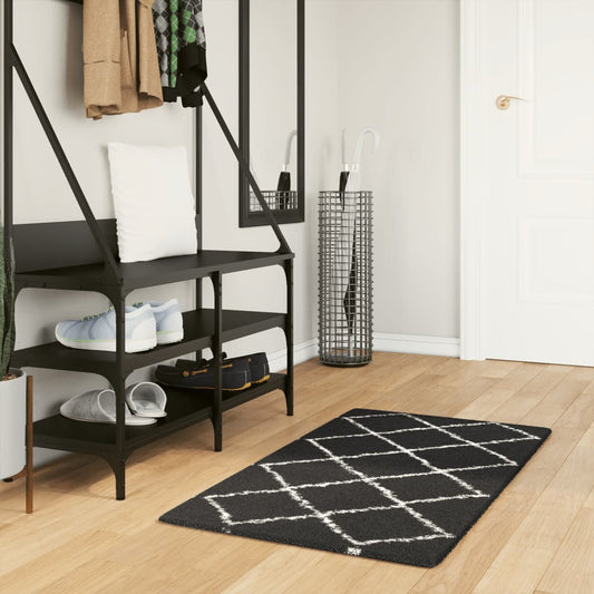 Shaggy Rug PAMPLONA High Pile Modern Black and Cream 60x110 cm