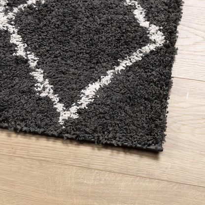 Shaggy Rug High Pile Modern Black and Cream 80x150 cm