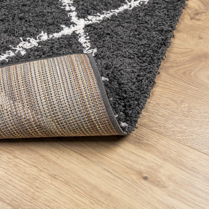 Shaggy Rug High Pile Modern Black and Cream 80x150 cm