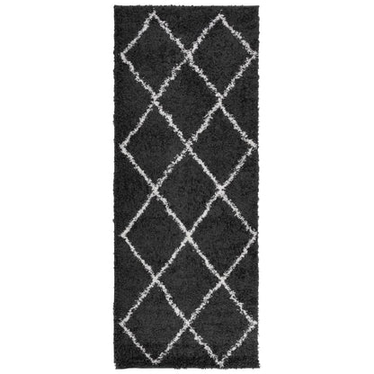 Shaggy Rug High Pile Modern Black and Cream 80x200 cm