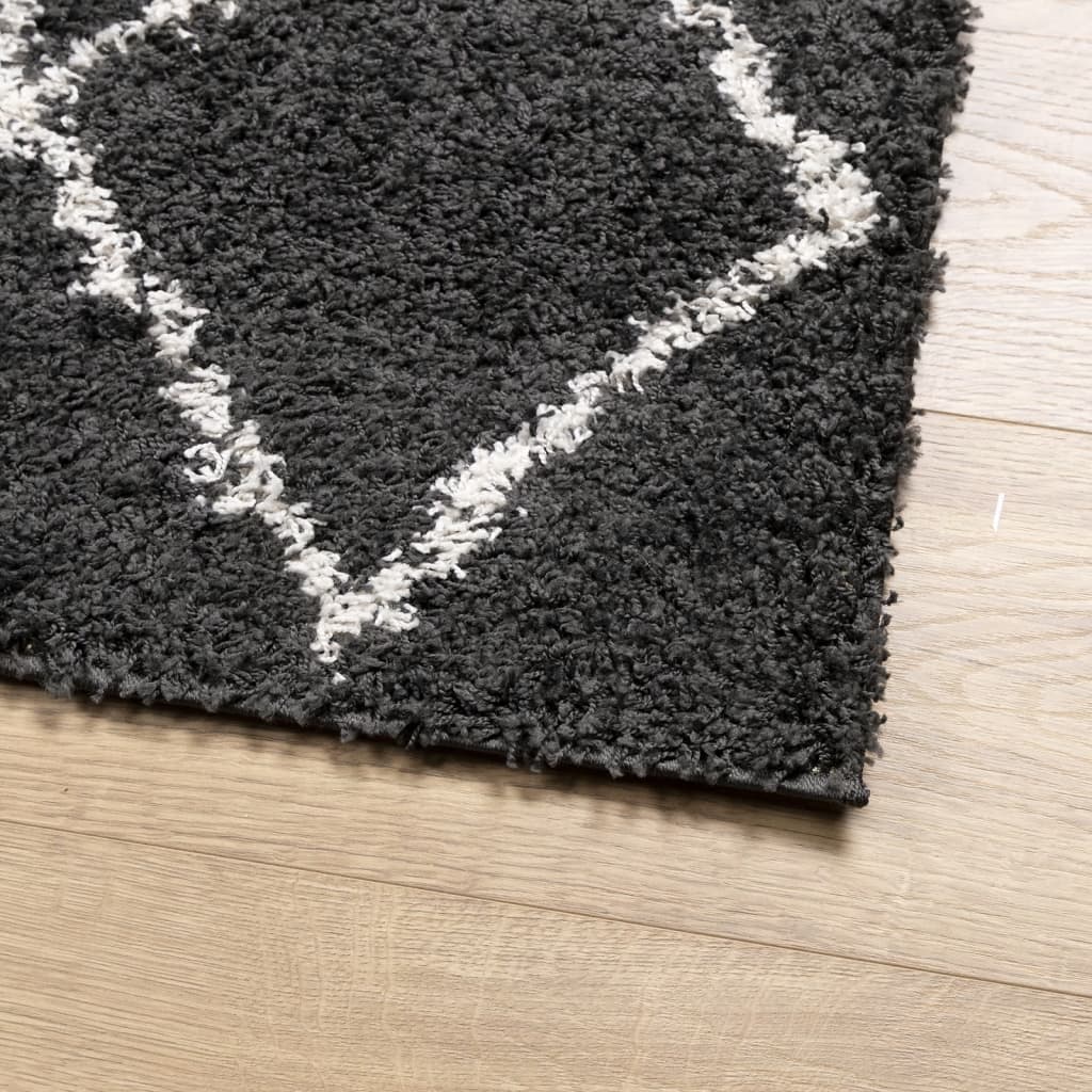 Shaggy Rug High Pile Modern Black and Cream 80x200 cm