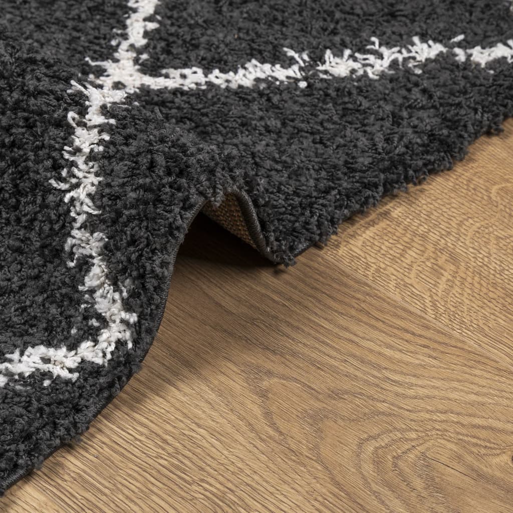 Shaggy Rug High Pile Modern Black and Cream 80x200 cm