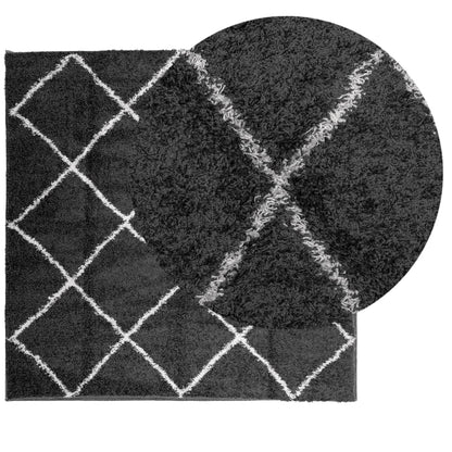 Shaggy Rug PAMPLONA High Pile Modern Black and Cream 120x120 cm