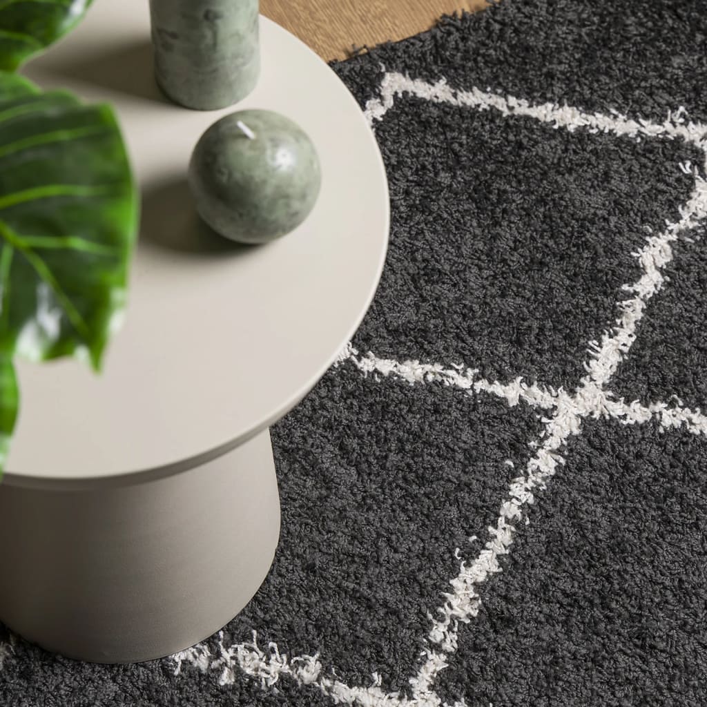 Shaggy Rug PAMPLONA High Pile Modern Black and Cream 120x120 cm