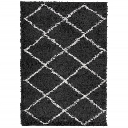 Shaggy Rug PAMPLONA High Pile Modern Black and Cream 140x200 cm