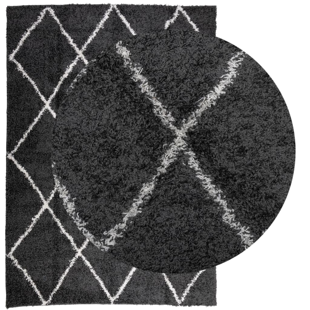 Shaggy Rug PAMPLONA High Pile Modern Black and Cream 140x200 cm