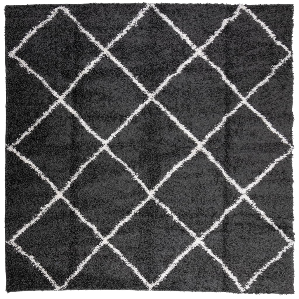 Shaggy Rug PAMPLONA High Pile Modern Black and Cream 240x240 cm