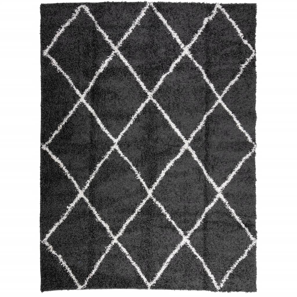 Shaggy Rug PAMPLONA High Pile Modern Black and Cream 300x400 cm