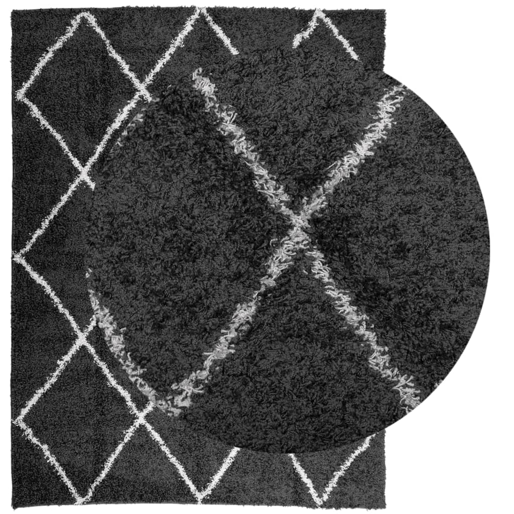 Shaggy Rug PAMPLONA High Pile Modern Black and Cream 300x400 cm