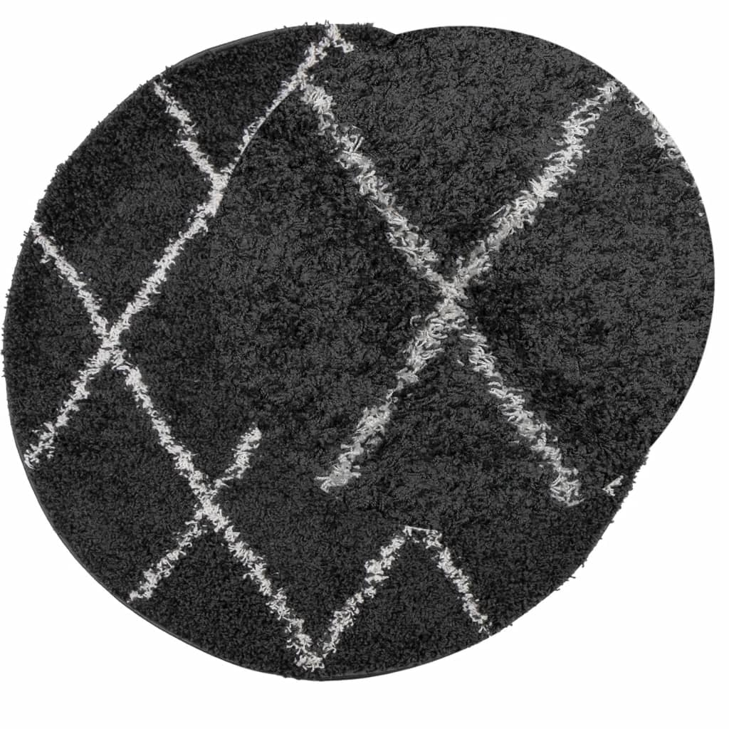 Shaggy Rug PAMPLONA High Pile Modern Black and Cream Ø 80 cm