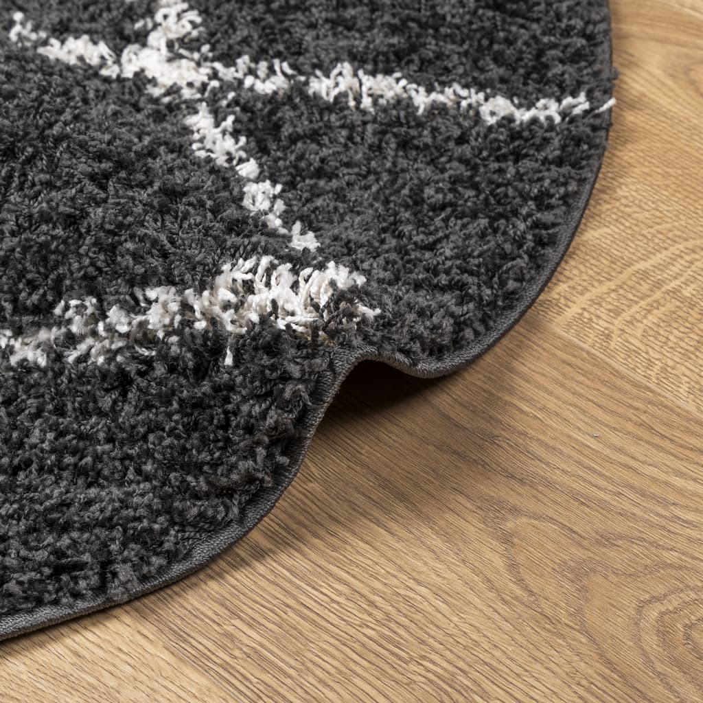 Shaggy Rug PAMPLONA High Pile Modern Black and Cream Ø 100 cm