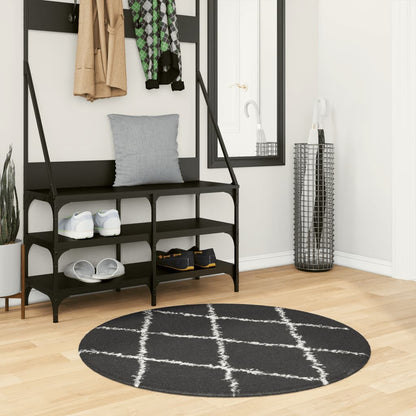 Shaggy Rug PAMPLONA High Pile Modern Black and Cream Ø 100 cm