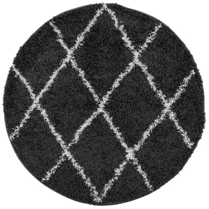 Shaggy Rug PAMPLONA High Pile Modern Black and Cream Ø 120 cm