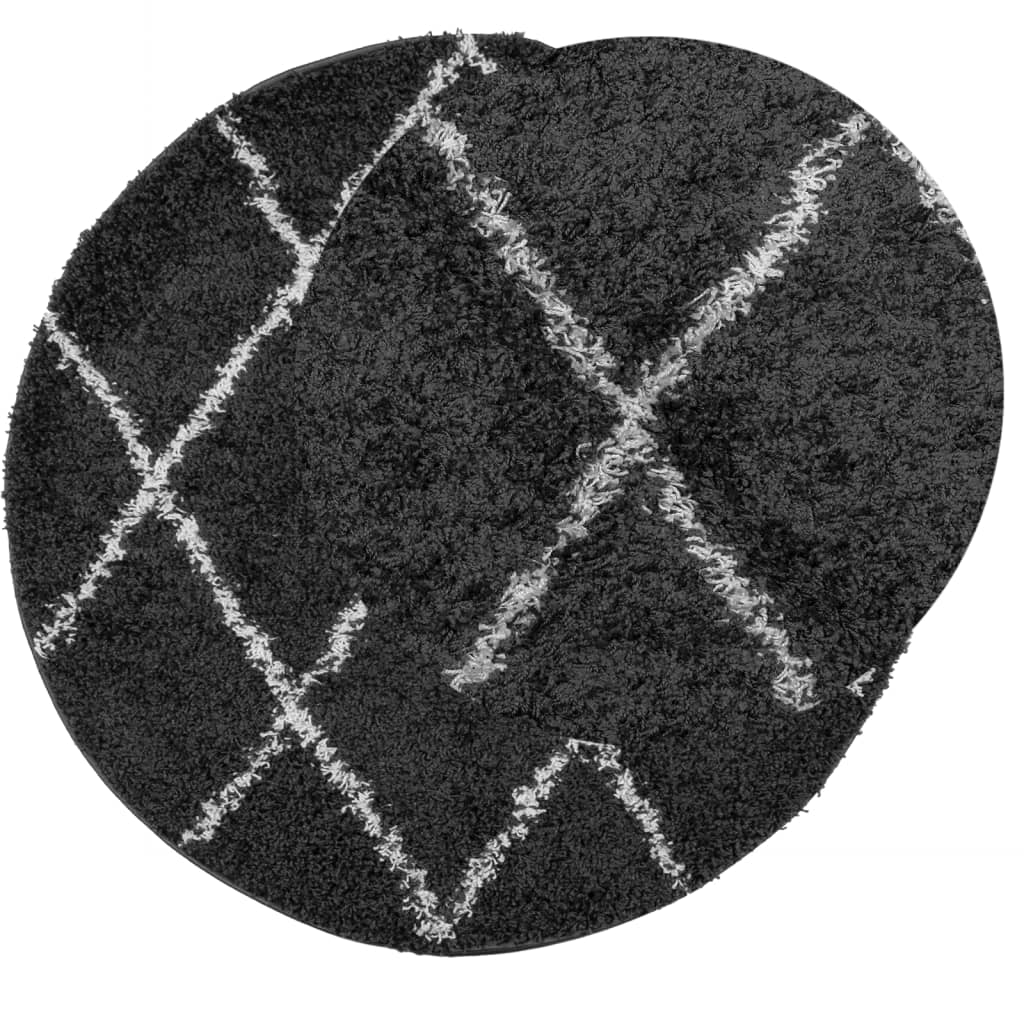 Shaggy Rug PAMPLONA High Pile Modern Black and Cream Ø 120 cm