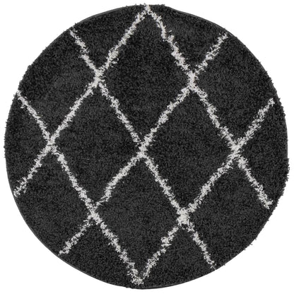 Shaggy Rug PAMPLONA High Pile Modern Black and Cream Ø 200 cm