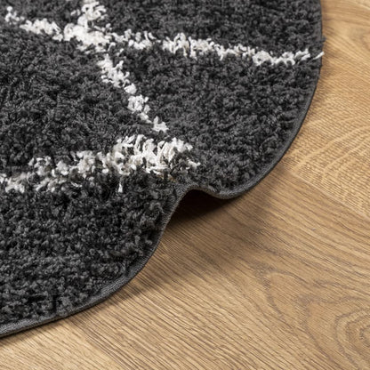 Shaggy Rug PAMPLONA High Pile Modern Black and Cream Ø 200 cm