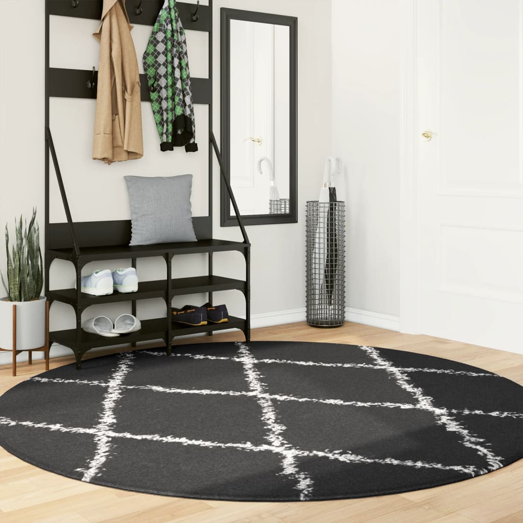 Shaggy Rug PAMPLONA High Pile Modern Black and Cream Ø 200 cm