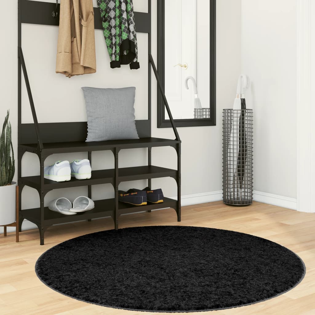 Rug OVIEDO Short Pile Black Ø 120 cm