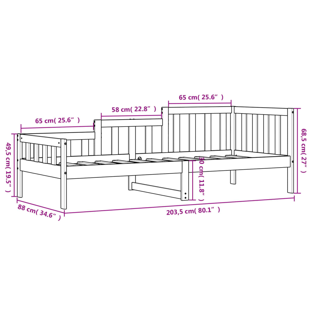 Day Bed without Mattress  80x200 cm Solid Wood Pine