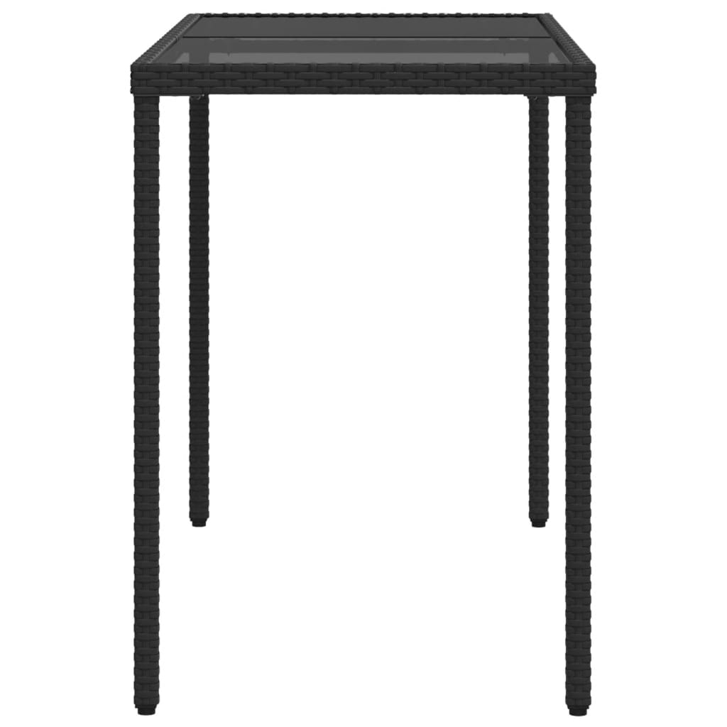 Garden Table with Glass Top Black 115x54x74 cm Poly Rattan