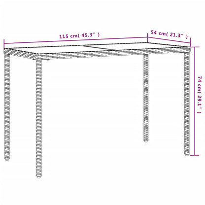 Garden Table with Glass Top Grey 115x54x74 cm Poly Rattan