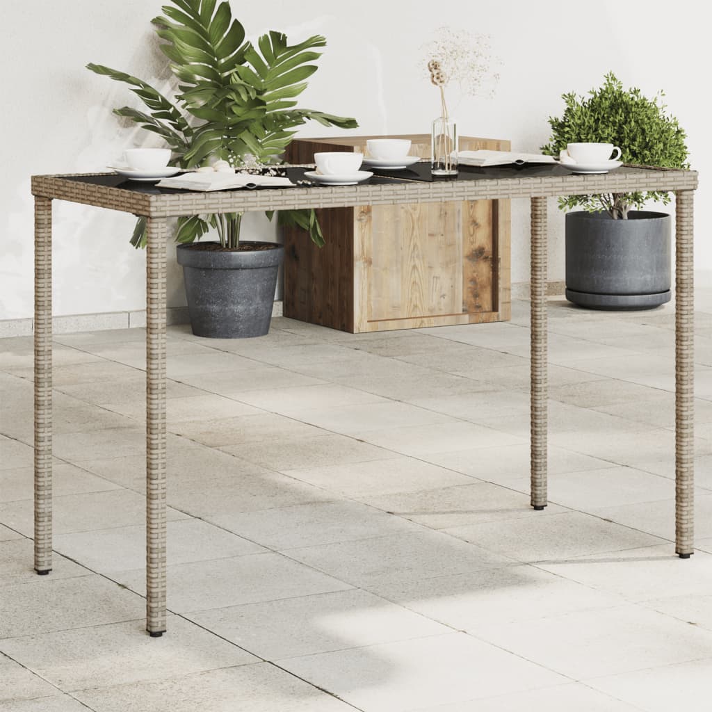 Garden Table with Glass Top Grey 115x54x74 cm Poly Rattan