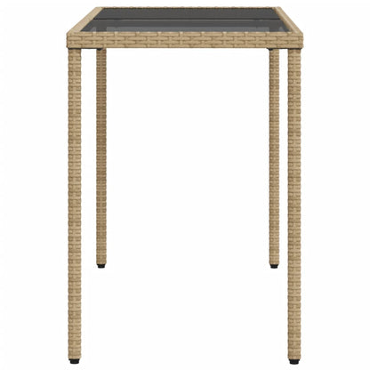 Garden Table with Glass Top Beige 115x54x74 cm Poly Rattan