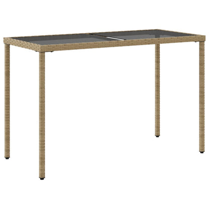 Garden Table with Glass Top Beige 115x54x74 cm Poly Rattan